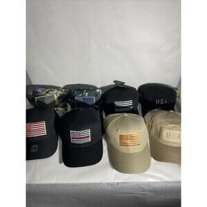 Lot Of 8 Military USA Embroidered American Flag Patriotic Hats *NWT*